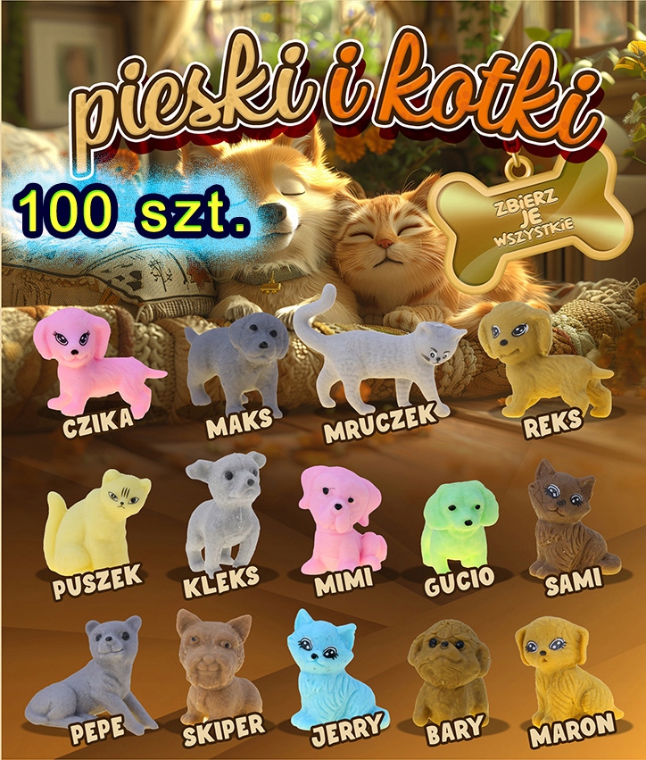 Zasyp do automatu wkład 32mm Pieski I Kotki w kapsule 100szt wsad kulka