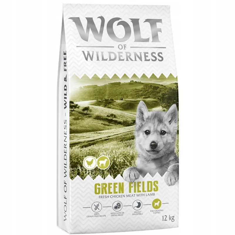 Levně Suché krmivo Wolf of Wilderness Junior Green Fields jehněčí 12 kg bez obilovin