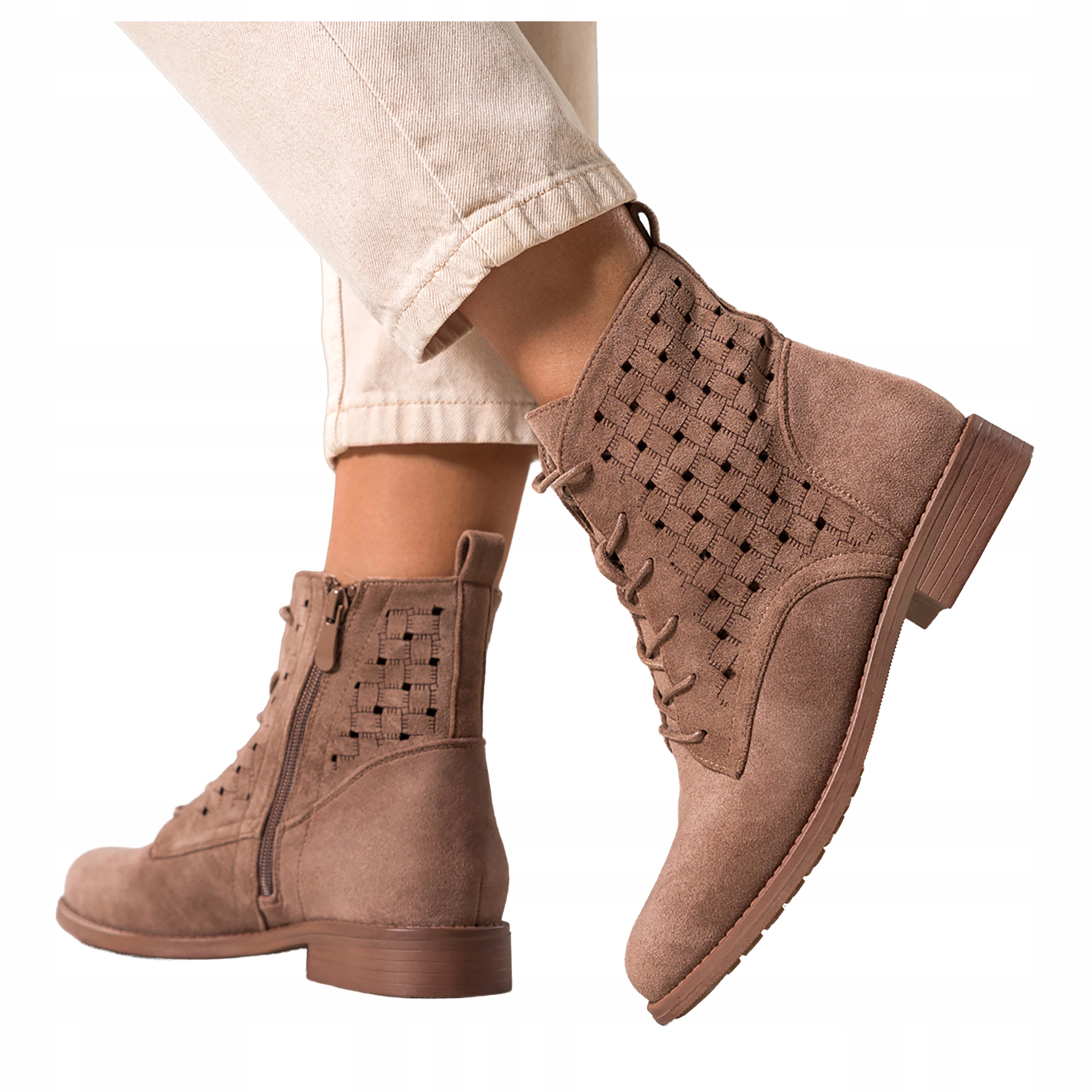 Dámské Kotníkové Boty Hnědé Šněrovací Ažurové Svršek Pohodlné Ploché vel. 41