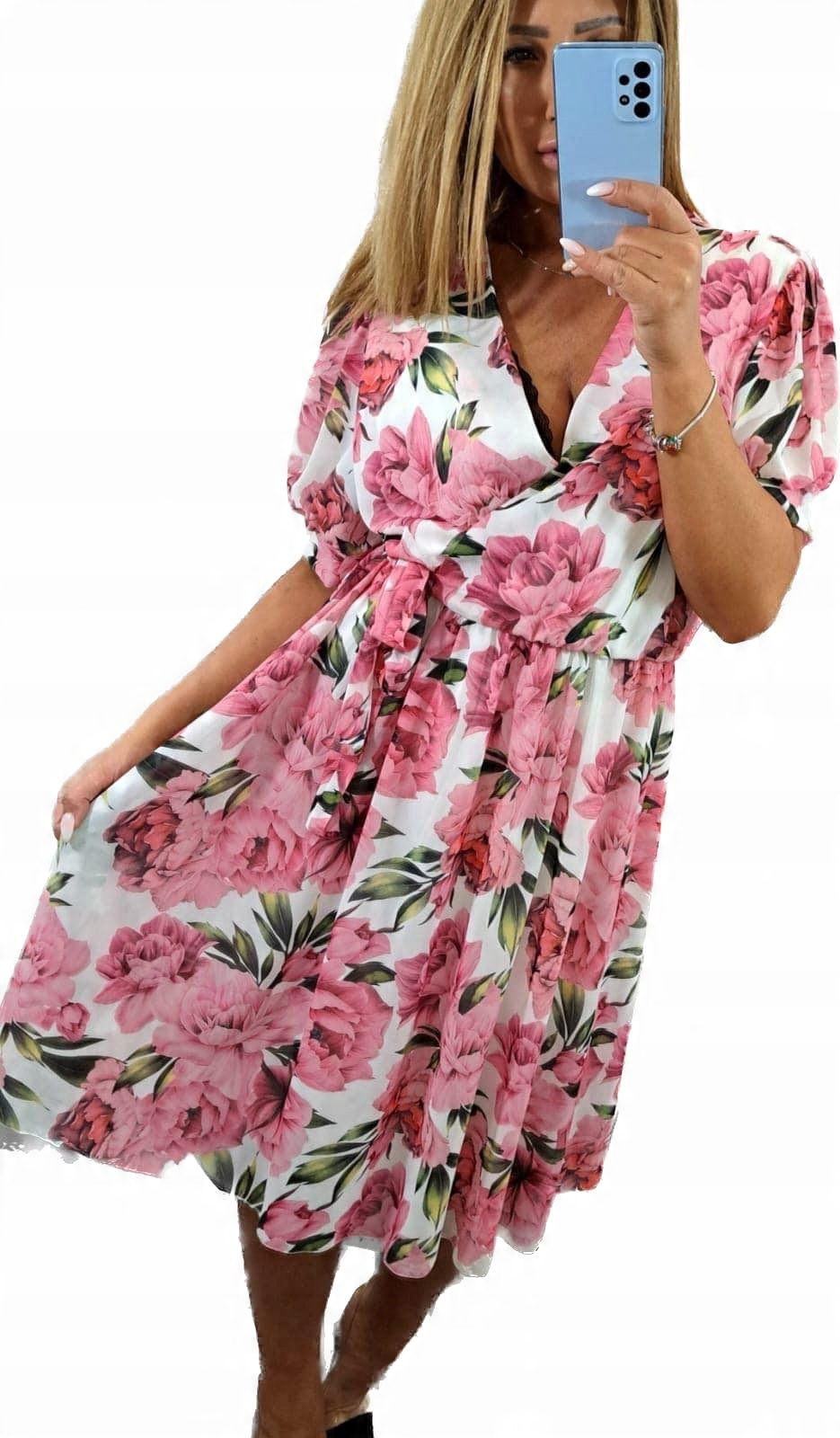 

V912 Sukienka Szyfon Kopertowa Kwiaty r 46 (3XL)