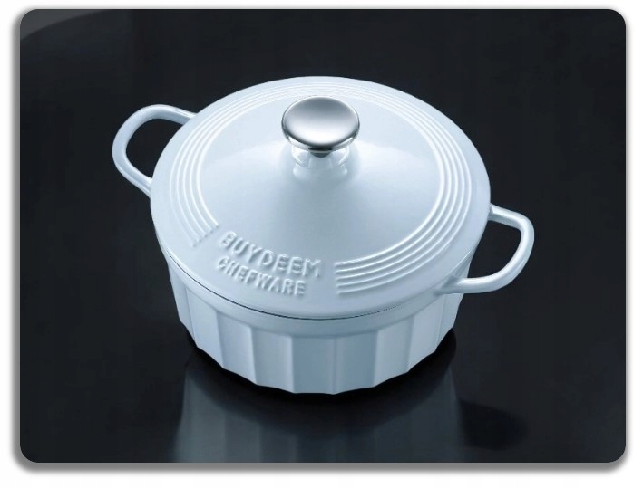 BUYDEEM Emaliowane naczynie żeliwne 2,9L, CP521, White Blue — 10