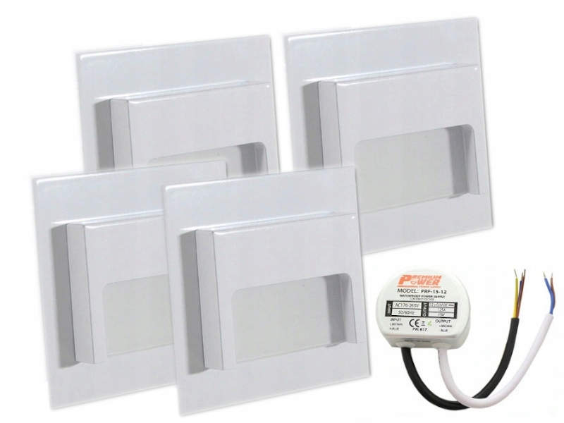 Hotový komplet 4x Led schodišťových svítidel napájecí zdroj