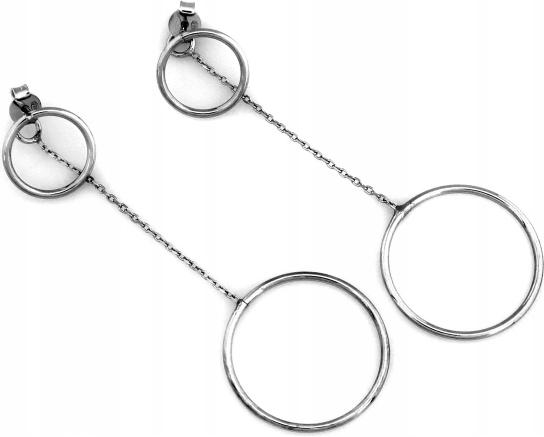 Stříbrné náušnice 925, dlouhé, závěsné, dvě kolečka, elegantní krabička