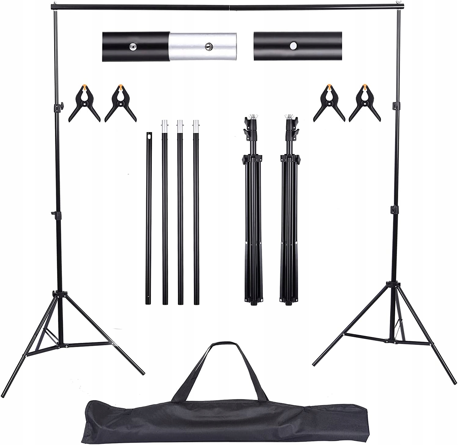 ZESTAW DO STUDIA FOTOGRAFICZNEGO 2x3m STOJAK NA TŁO 4 ZACISKI POKROWIEC