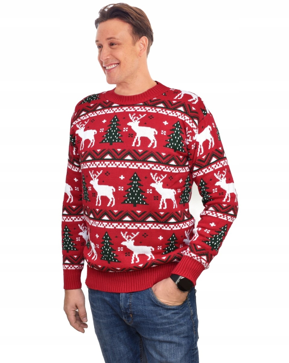 NORWESKI SWETER ŚWIĄTECZNY RENIFERY CZERWONY M Rozmiar M