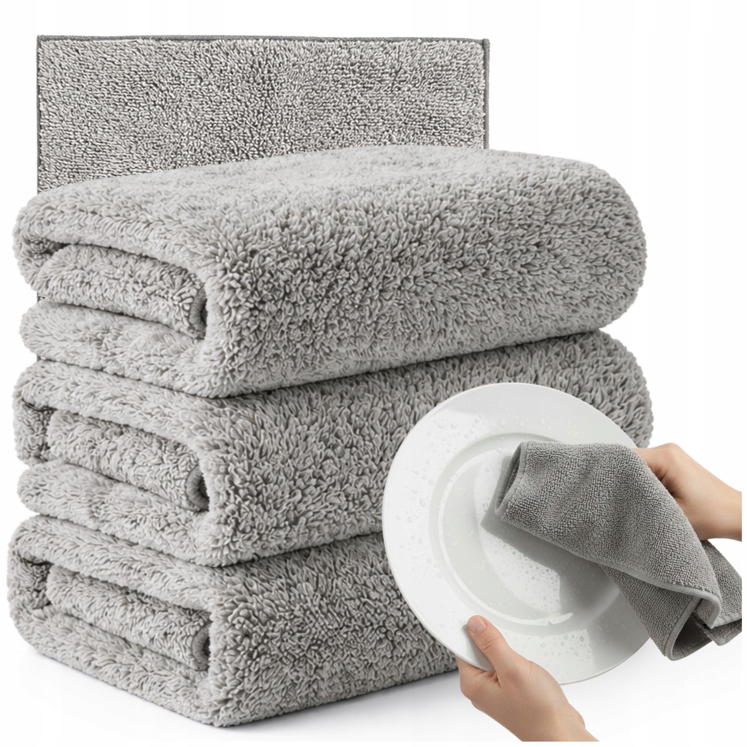 Ręcznik z Mikrofibry Zestaw 3szt Szary Ścierka 30x30cm Ściereczka Miękka