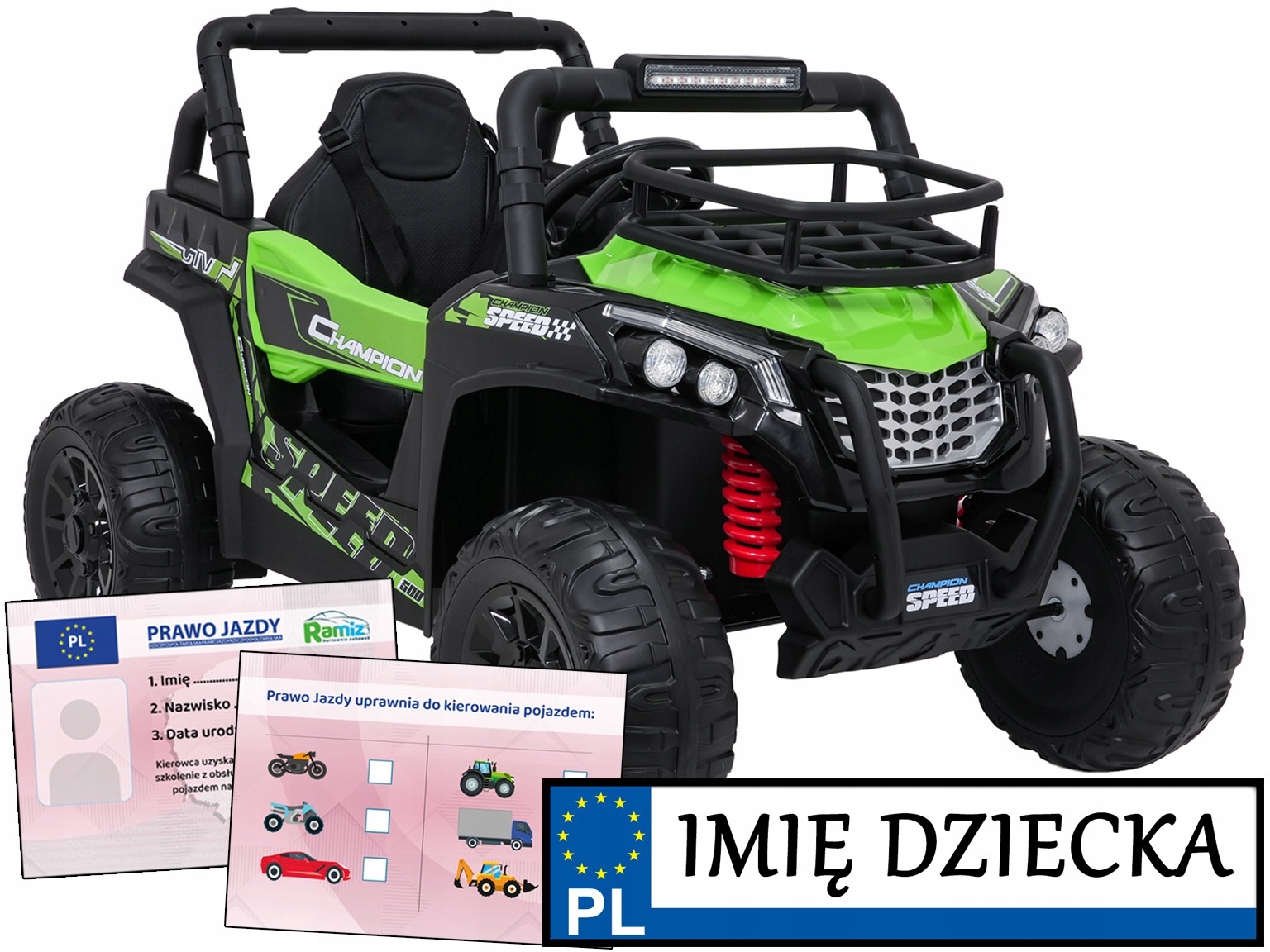 Auto Dla Dzieci na akumulator Utv Lift Tablica Imienna 2x200 amortyzator