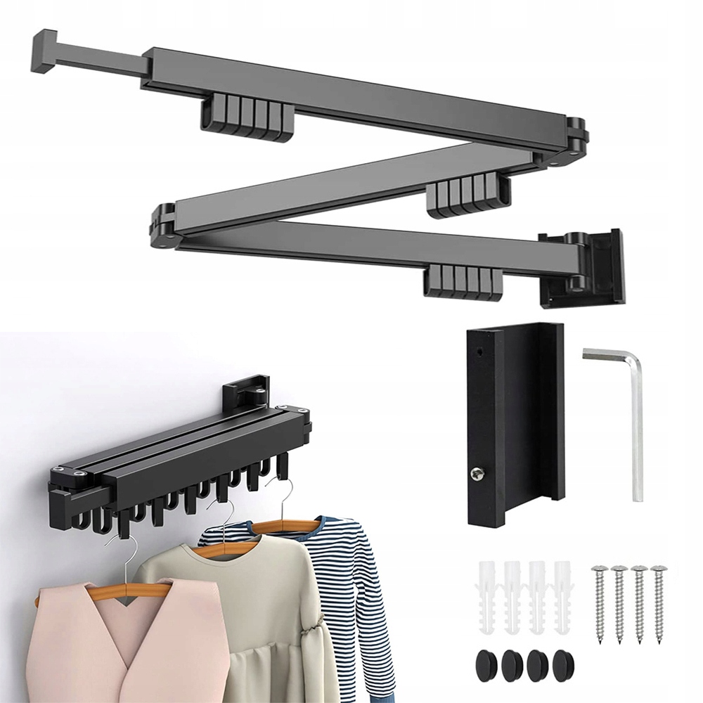 Levně Výsuvný Věšák Na Zeď 18 Háčků 127 CM, Skládací, Hliníkový