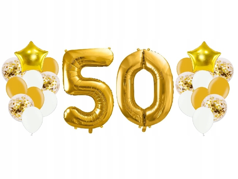 

Balony na 50 urodziny zestaw złote 22 sztuki