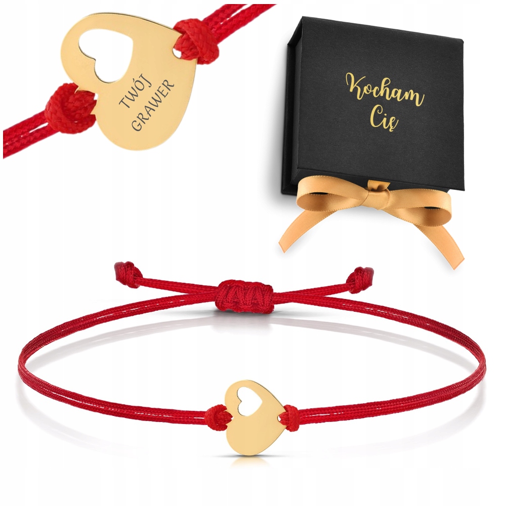 Bransoletka Z Czerwonego Sznurka I Zlota 585 Serce Z Grawerem