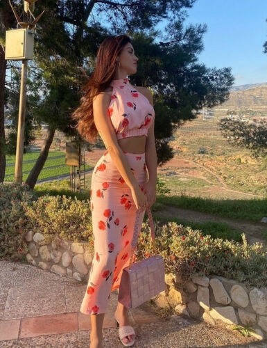 ZARA SPÓDNICA Z TKANINY Z DOMIESZKĄ LNU/WISKOZY XS Wzór dominujący kwiaty