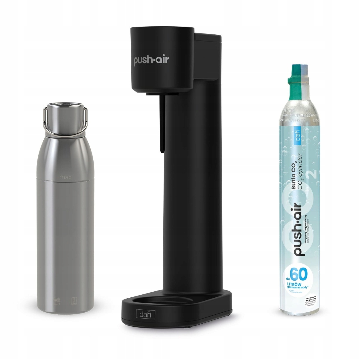Pushair výrobník sody Dafi Černý CO2 bombička ocelová láhev 0,75