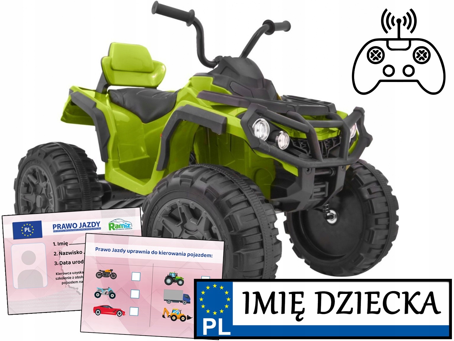 duży Quad Atv piankowe koła ekoskóra Pilot personalizowana tablica Prawko