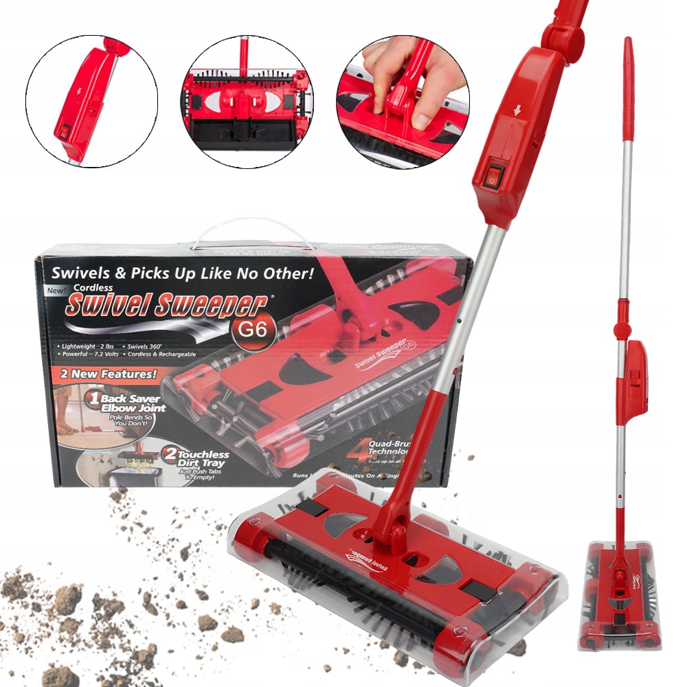 Bezdrátová skládací elektrická metla pro úzké prostory, červená