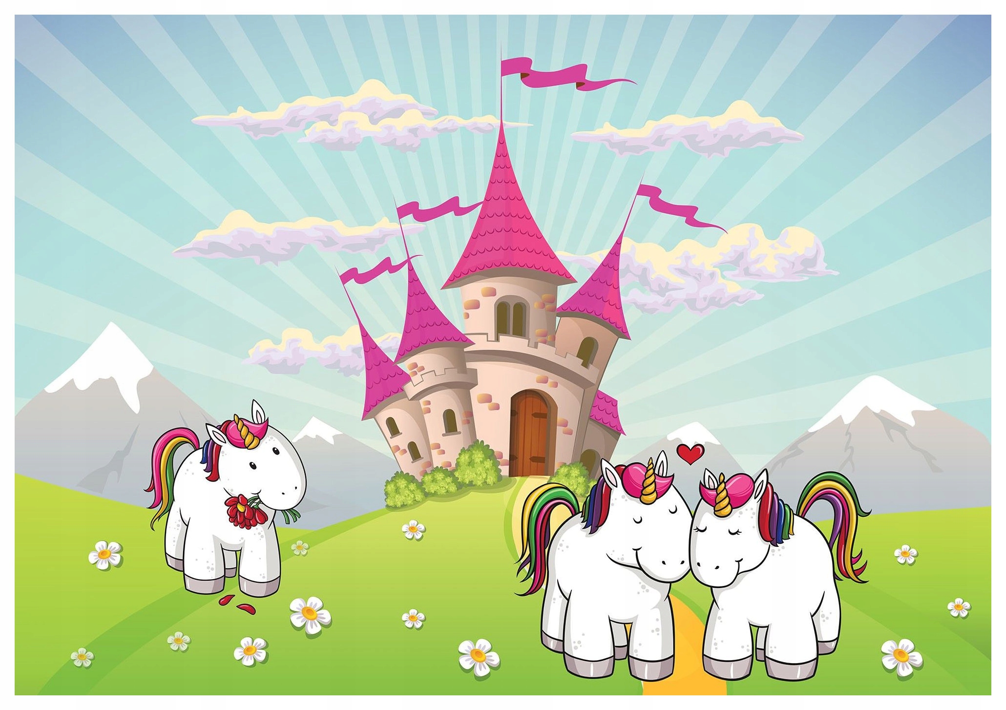 Fototapeta flizelina Jednorožci zámek hory do dětského pokoje 400x280 lepidlo