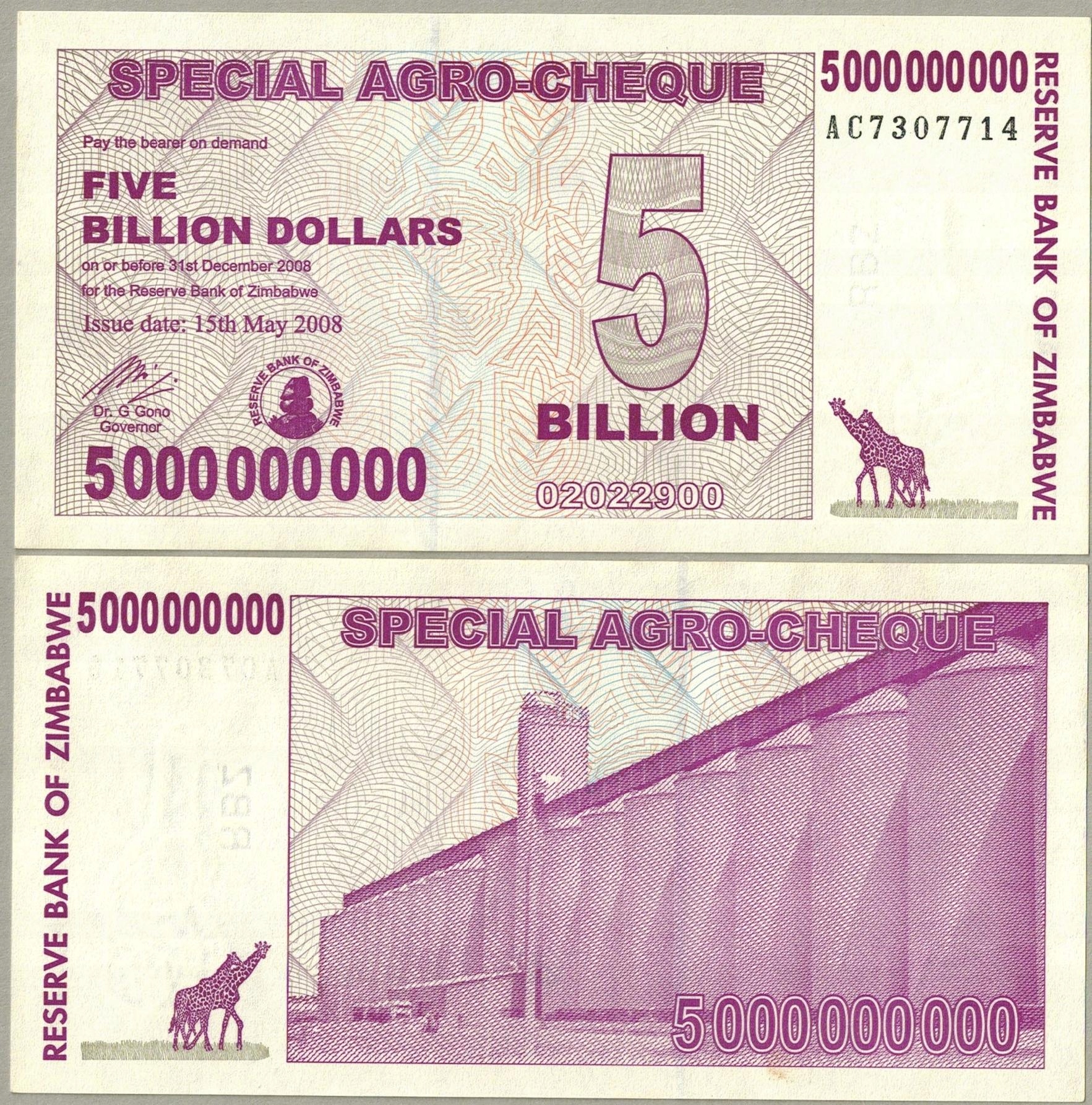 Zimbabwe 5000000000 Dolar 2008 P-61 UNC-