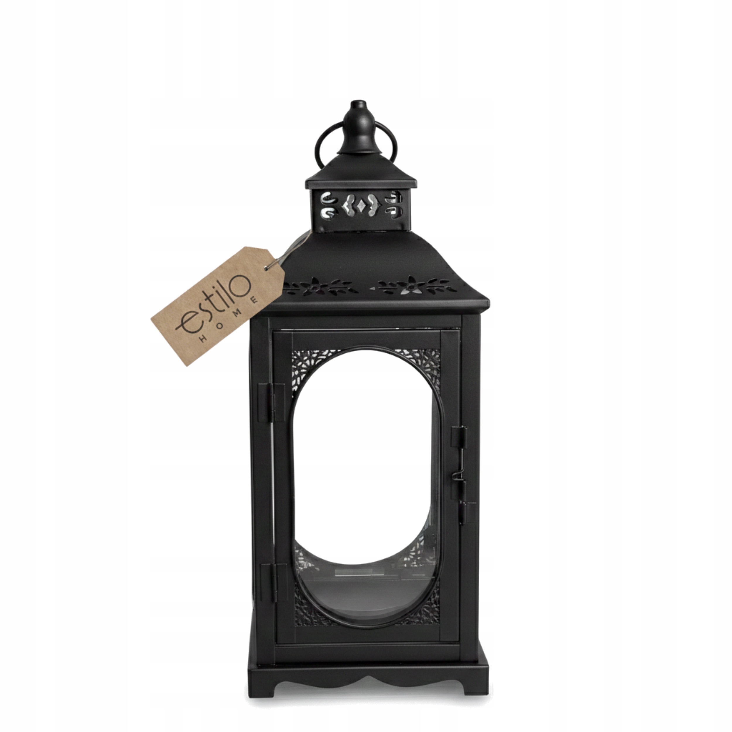 Svícen Lampion Rosehil M Černý 40 cm Kovová lucerna prosklená Retro