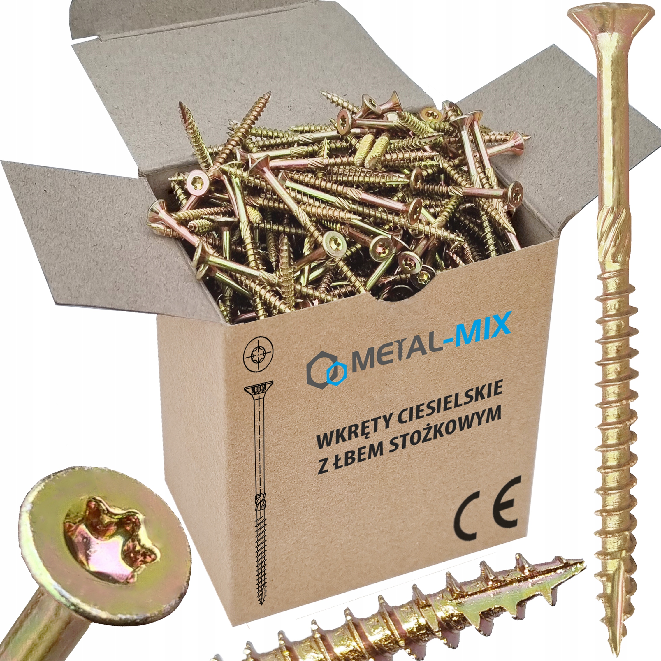 WKRĘTY CIESIELSKIE 6x120 TORX ŁEB STOŻKOWY OCYNK ZŁOTY 100sztuk Opakowanie sztuki