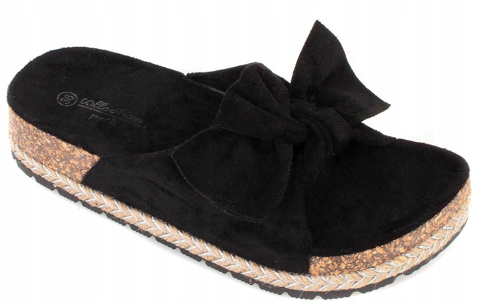 

6387 Czarne Klapki Kokarda Na Platformie Zamsz 37