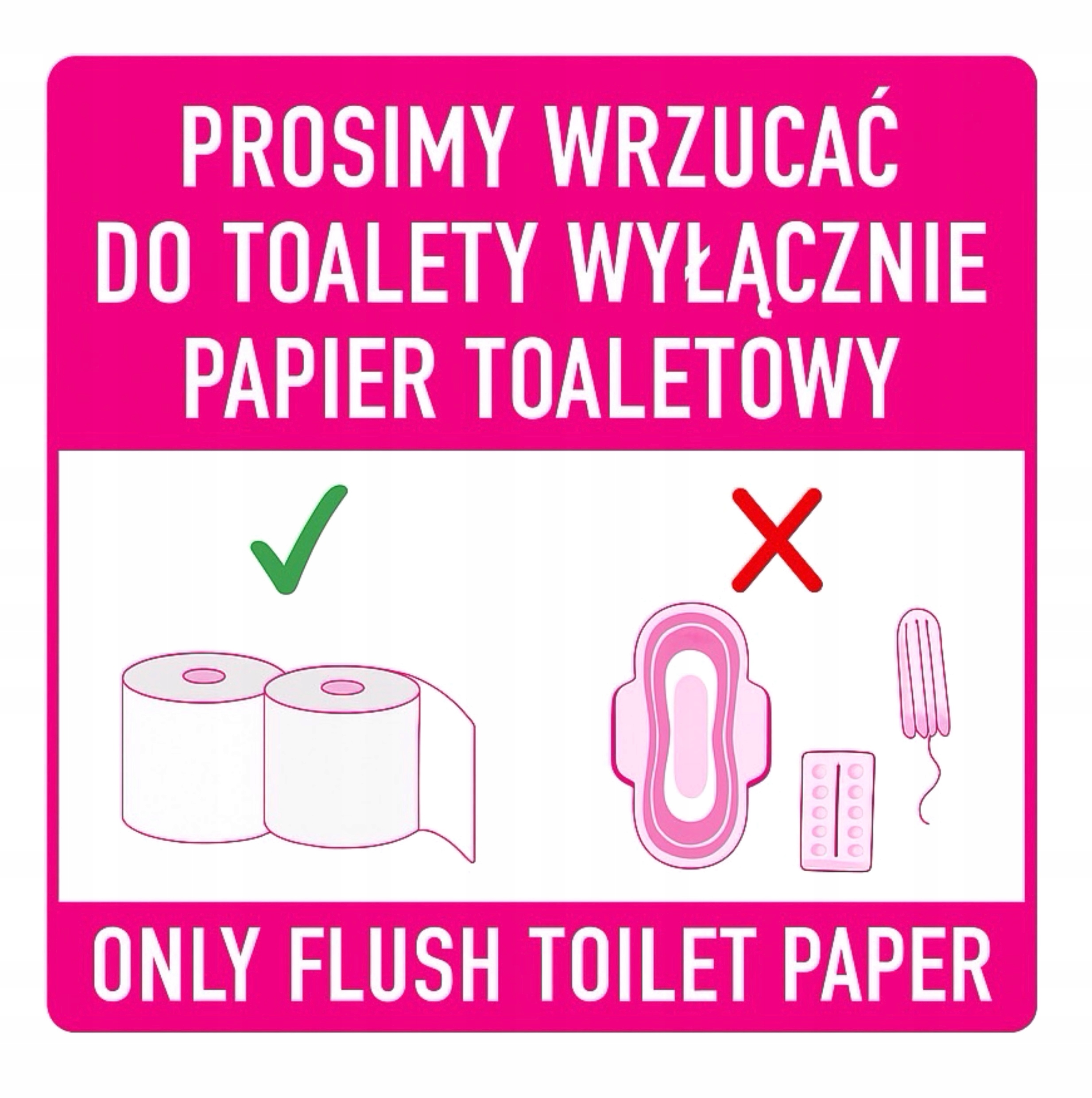 NAKLEJKA PROSIMY WRZUCAĆ DO TOALETY WYŁĄCZNIE PAPIER TOALETOWY 15x15 cm