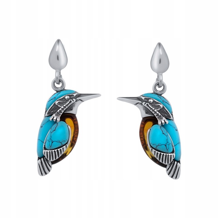 Stříbrné Náušnice S Jantarem A Tyrkysem