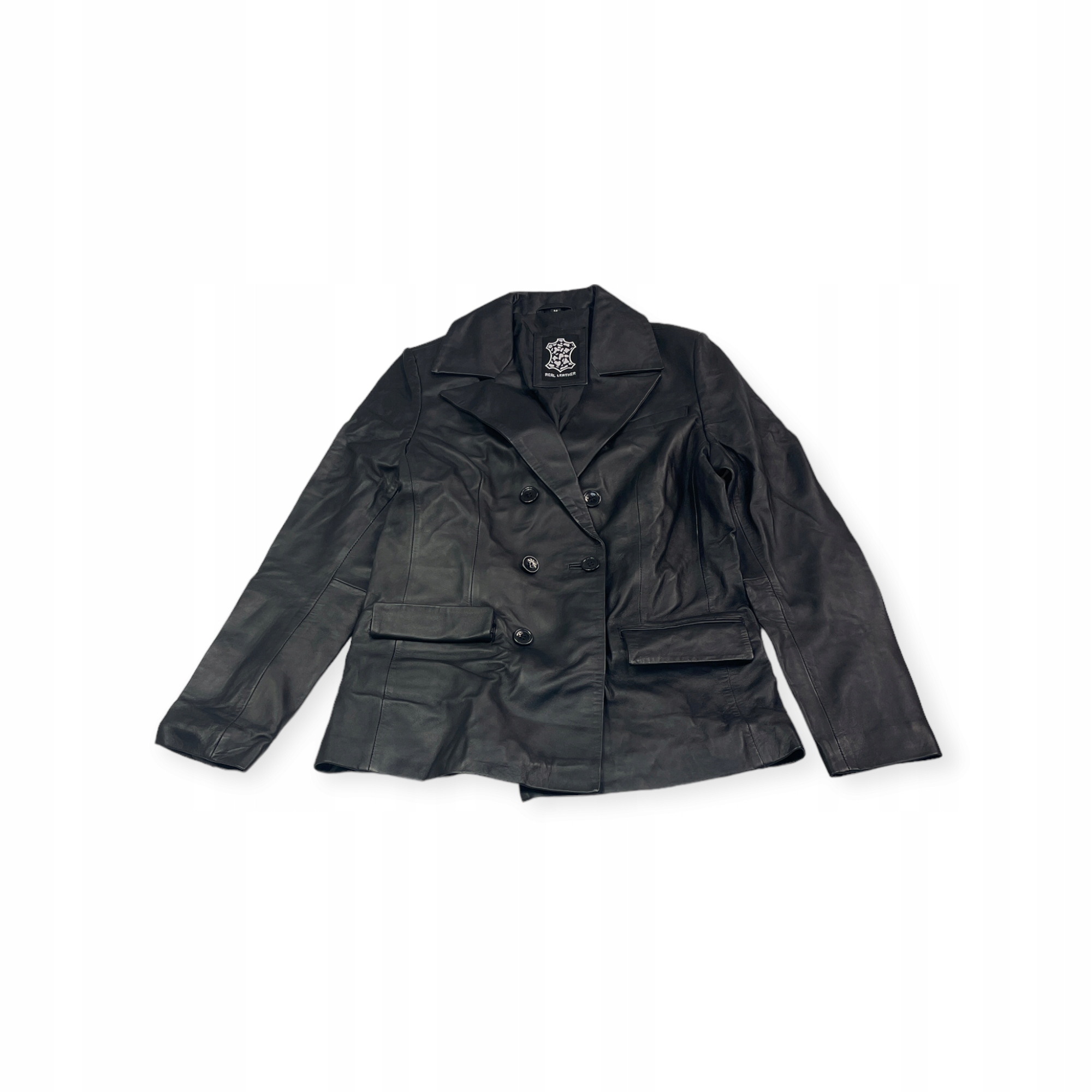 Černý dámský kožený kabát Real Leather M