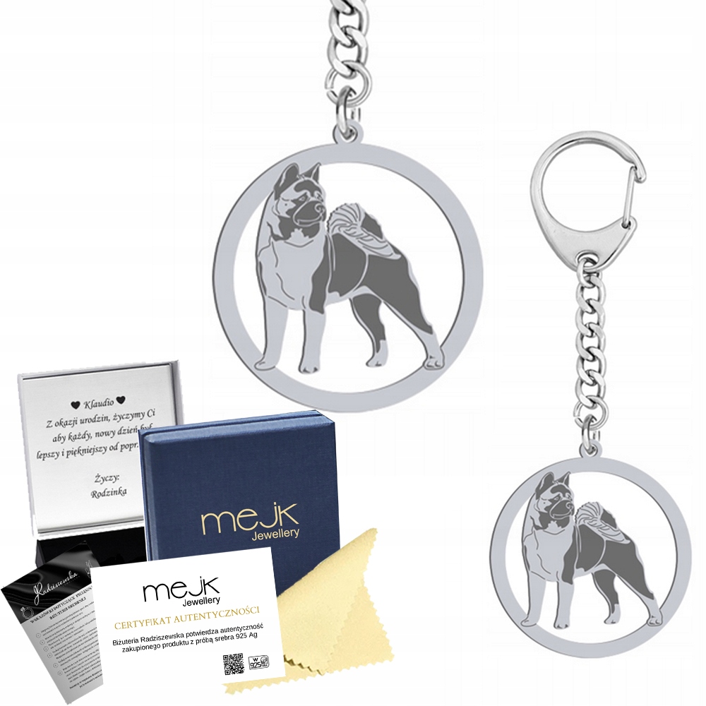 Americká Akita Přívěsek Na Klíče Přívěsek Stříbro925 dárek Gravírování Bonus
