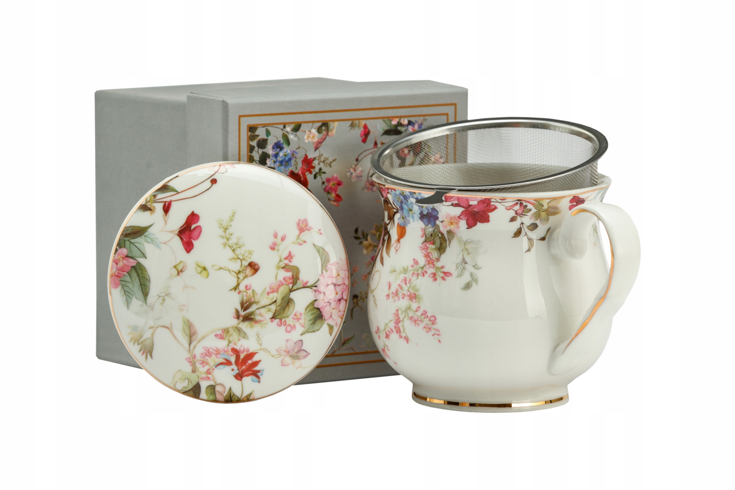 Kubek z zaparzaczem Kwiaty Retro ceramika porcelana zaparzacz 480ml