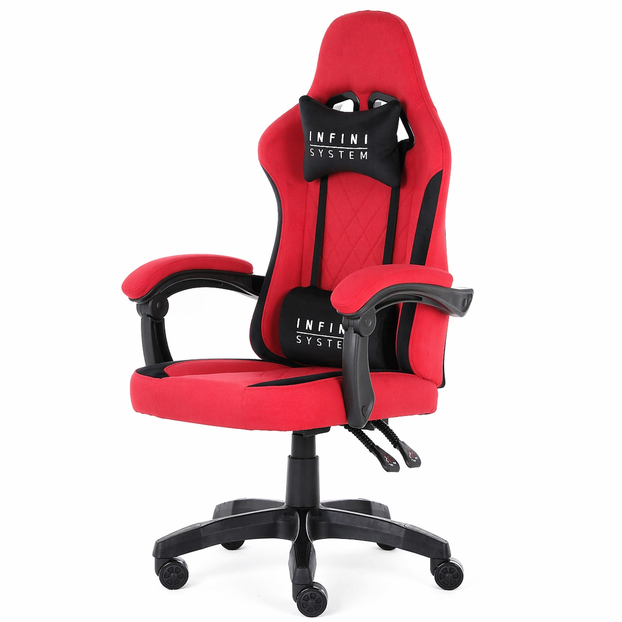 Fotel gamingowy Infini System czerwony-czarny materiałowy krzesło do biurka