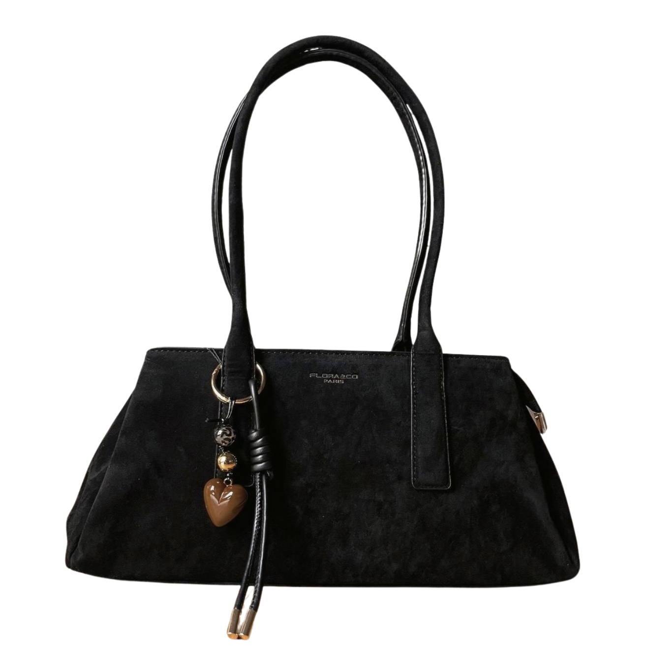 Flora&Co torebka shopper czarna zamszowa torebka jamnik podłużna torebka