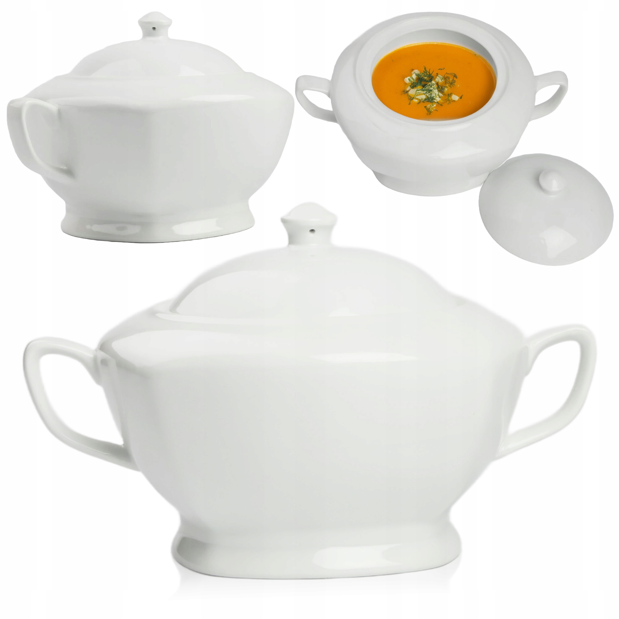 WAZA DO ZUPY PORCELANOWA 2,6L BIAŁA ZUPY ROSOŁU BARSZCZU NA ŚWIETA POKRYWKA