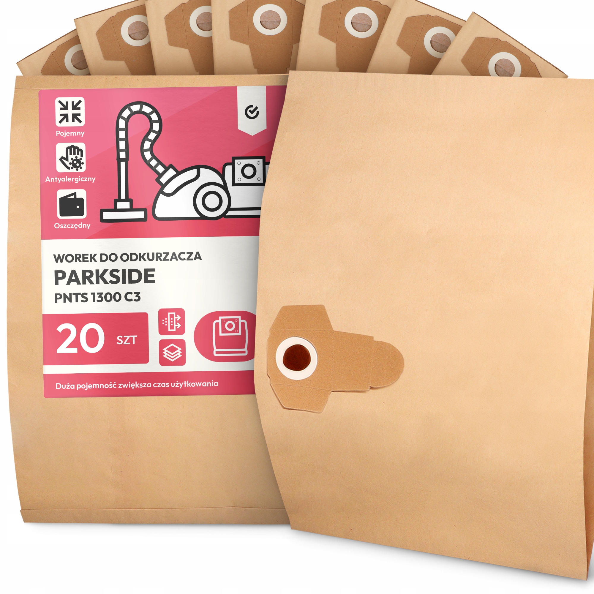 20 x Sáček Do Vysavače Parkside Pnts 1300 C3 Papírový 2-vrstvový Sáček 2A