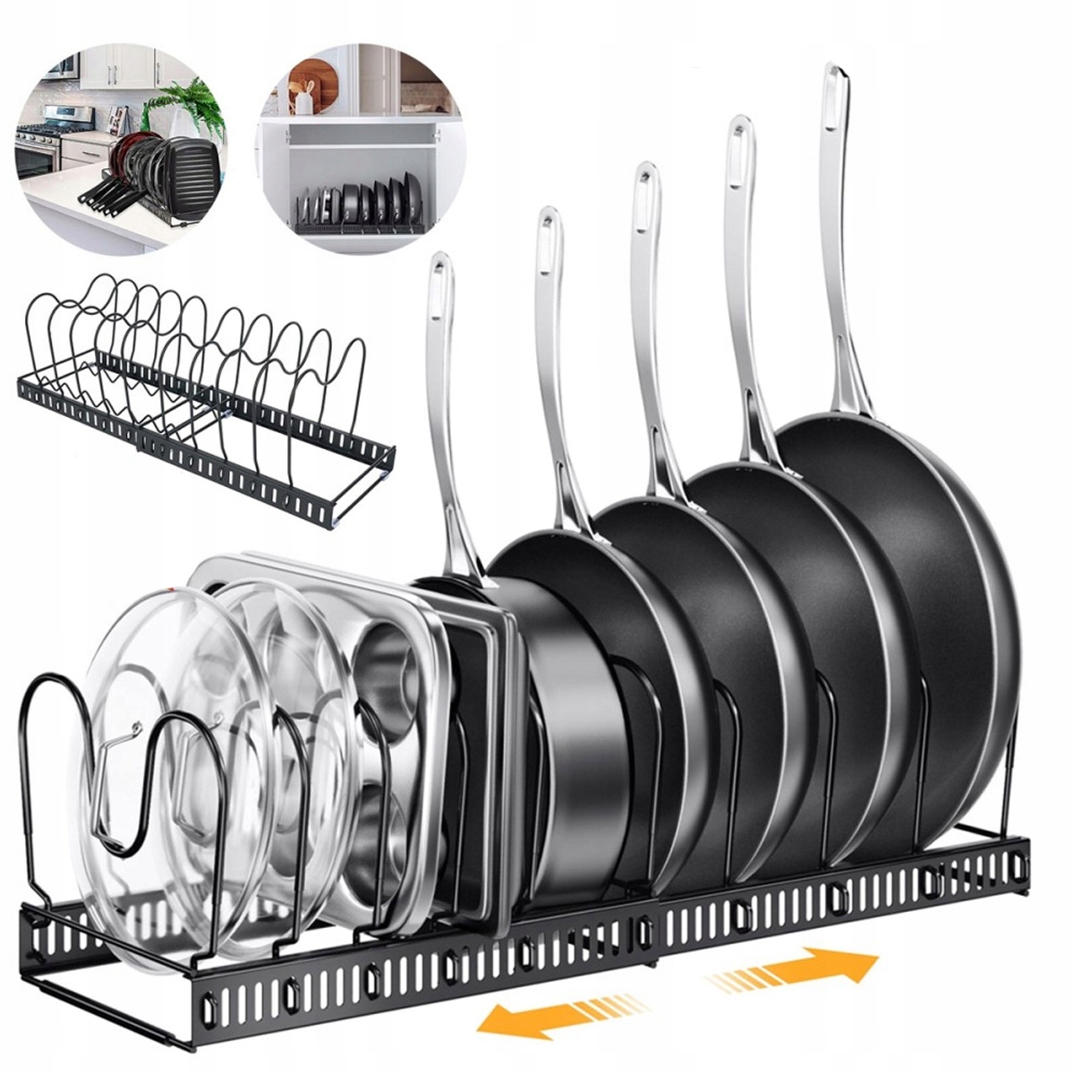 Levně Stojan Na Poklice Hrnců, Pánve, Organizér, Nastavitelný Kuchyňský Držák