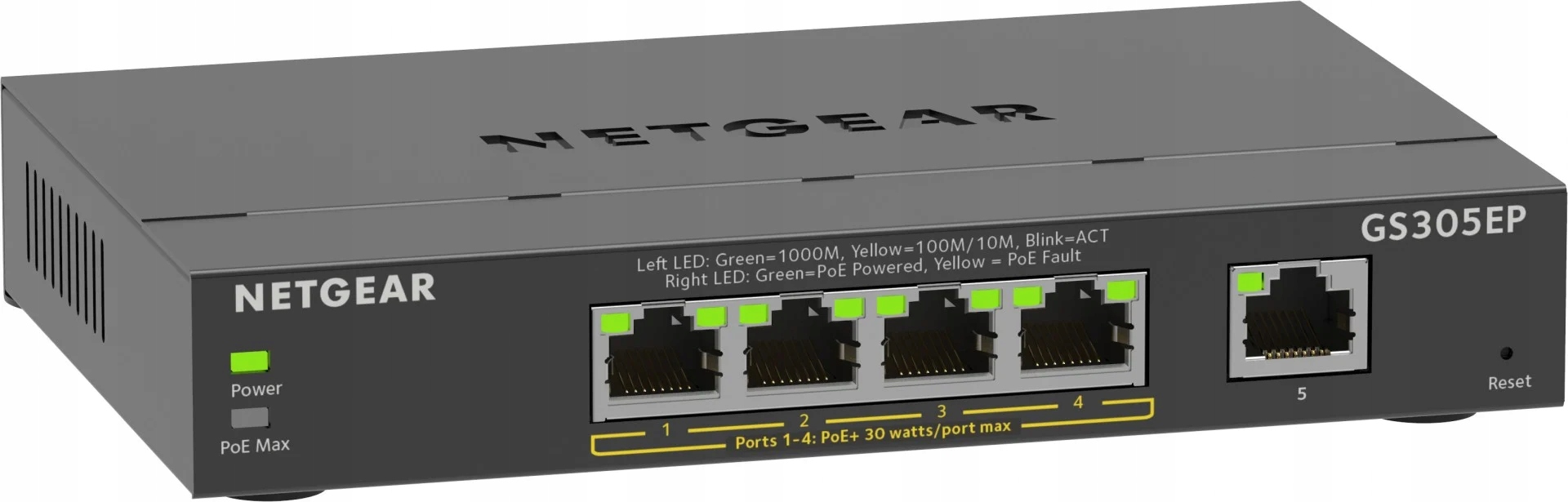 Netgear 5portový gigabitový Ethernet PoE+ Plus spravovatelný switch (GS305EP) L2/