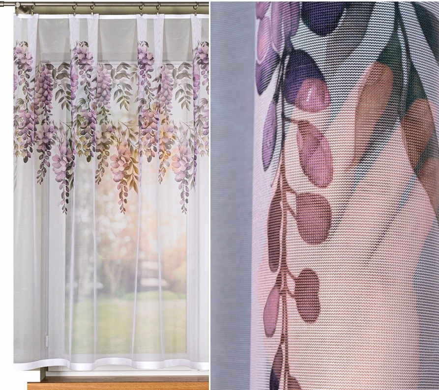 Wisteria hotová záclona, tištěná, vel 500 x 150 cm (s lemováním)