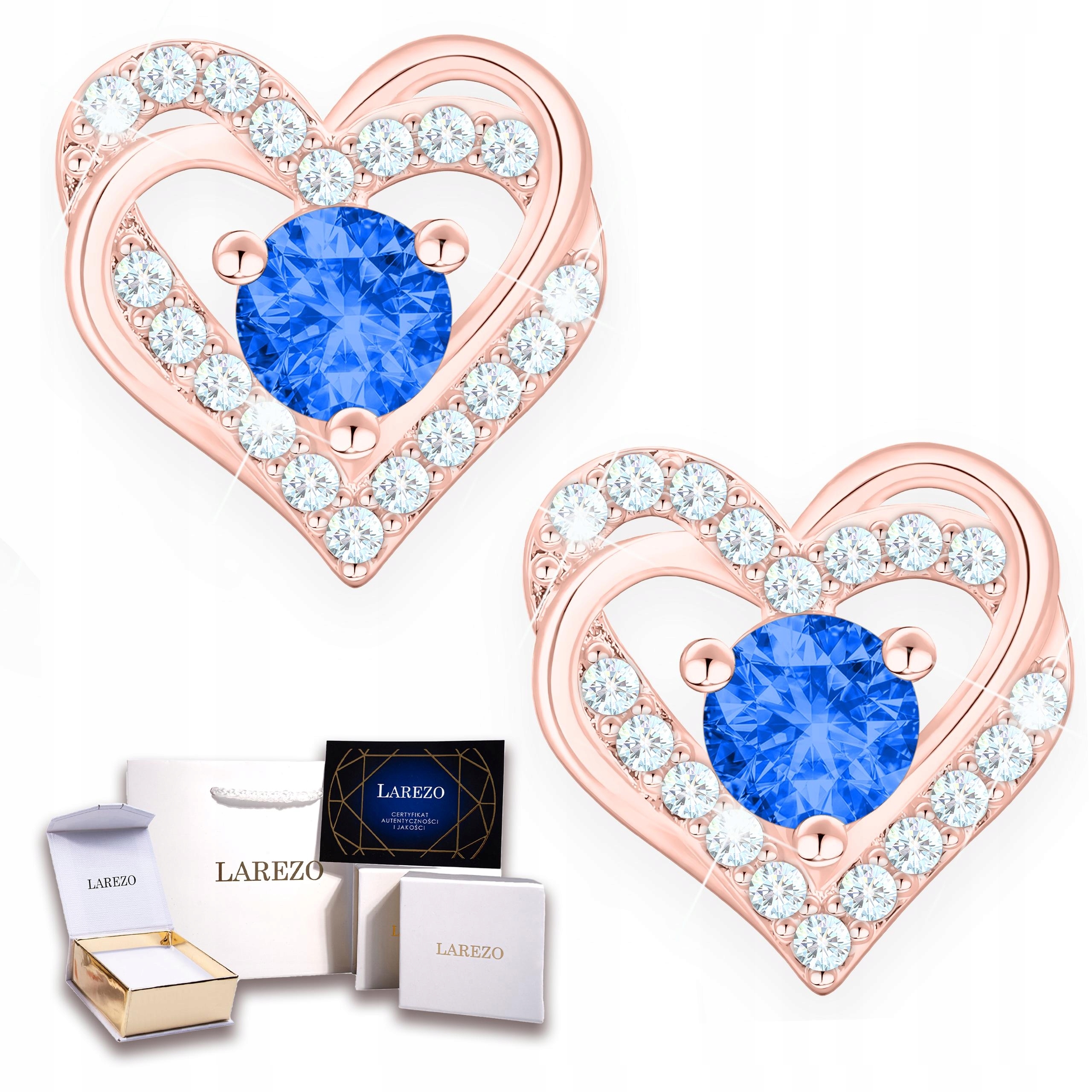 Náušnice Pozlacené srdce Modré Lesklé Křišťály Lesk Stříbro 925