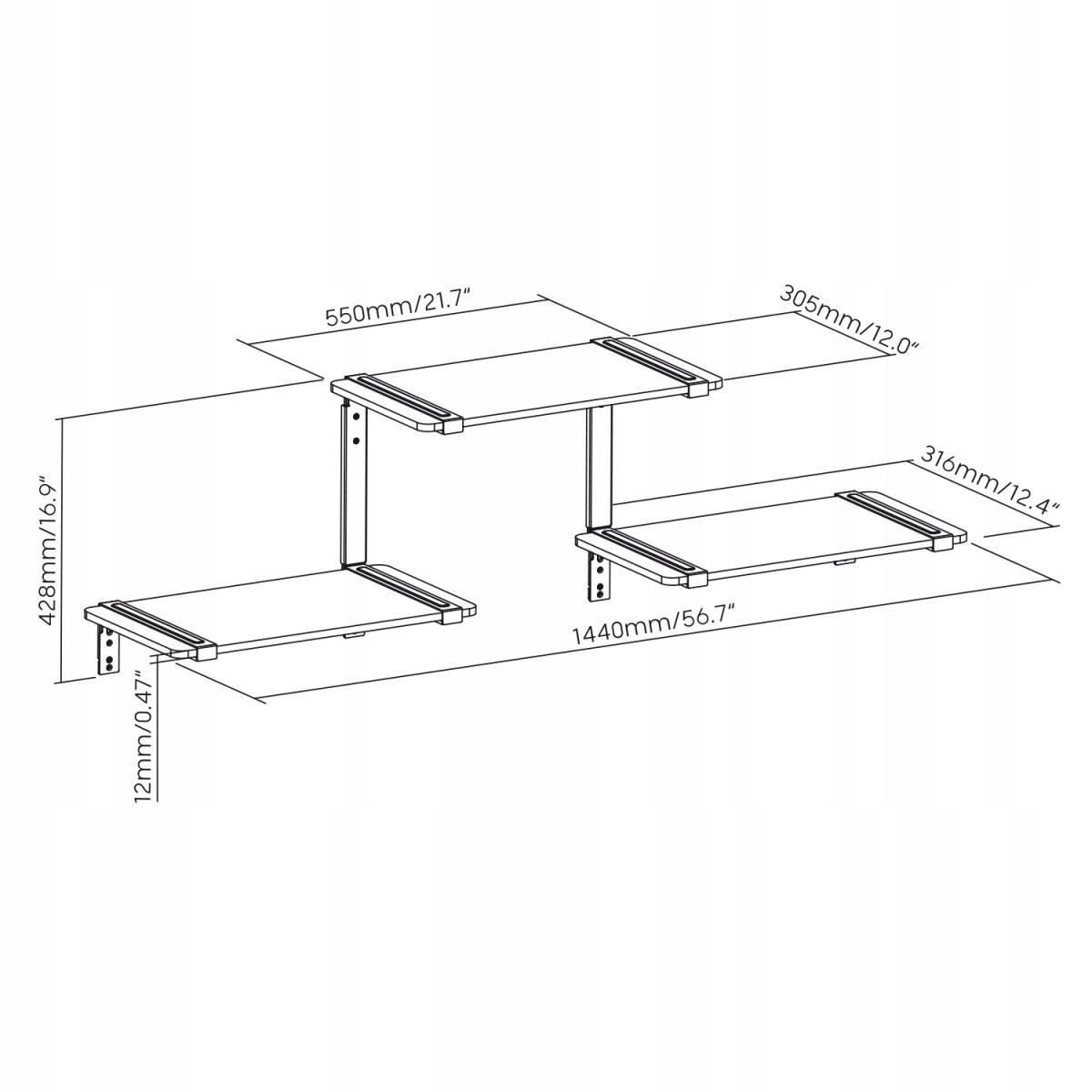 Półki trójpoziomowe modułowe 30kg MC-974