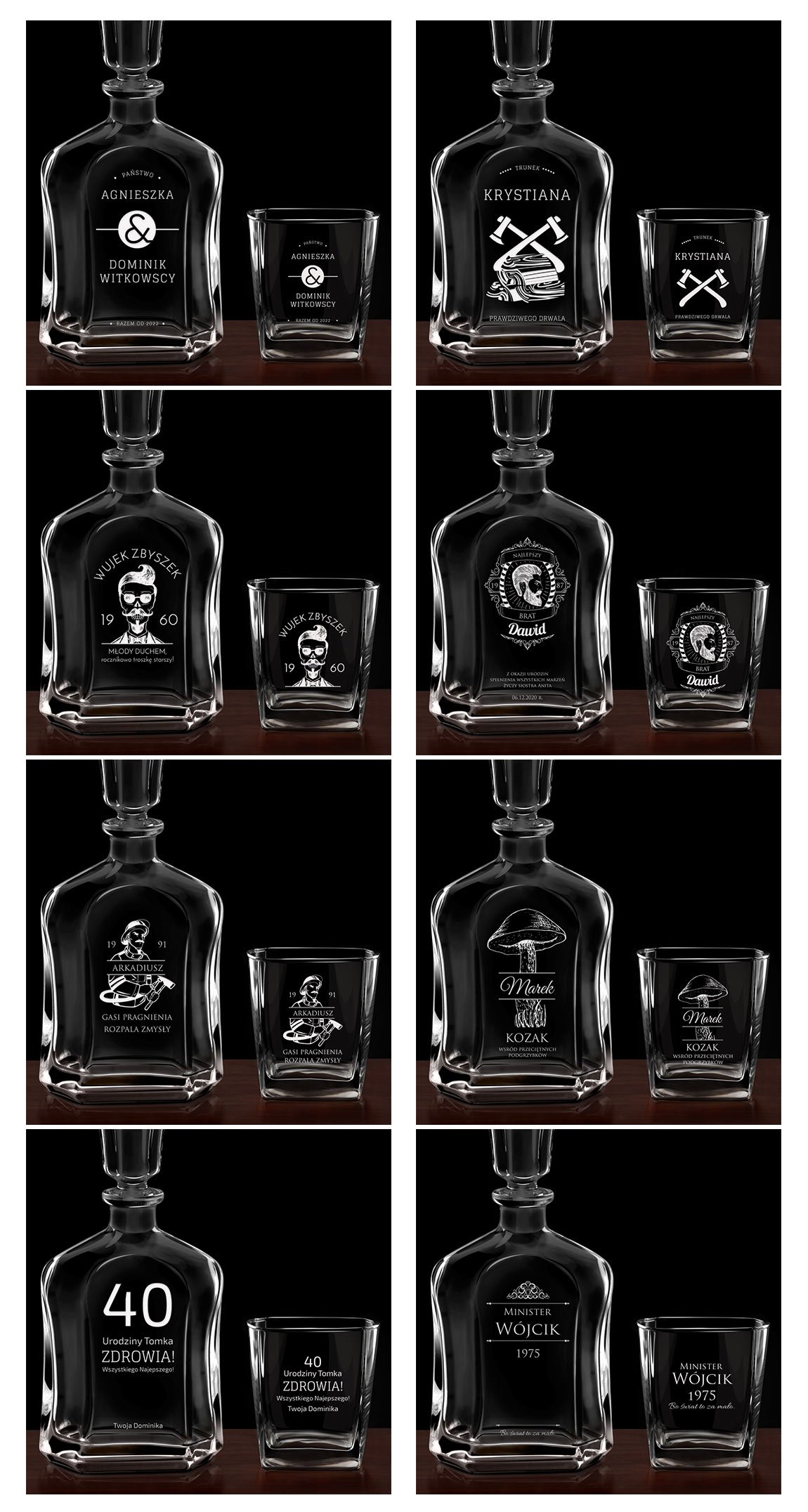 Zestaw Karafka 2 Szklanki do Whisky z Grawerem Prezent na Rocznicę Ślub Kolor przezroczysty