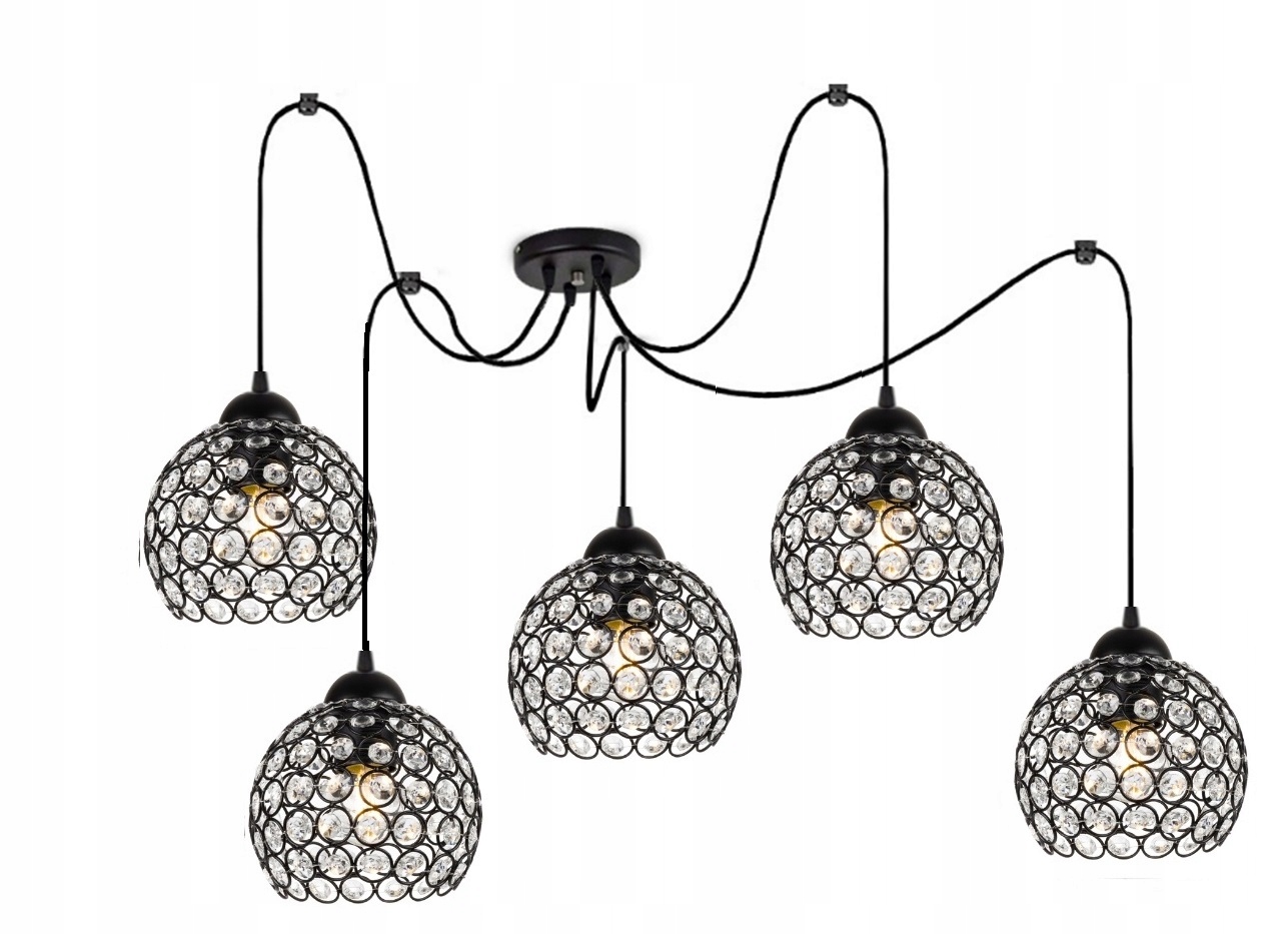 Lampa lustr pavouk 5xE27 Loft Černé křišťály glamour