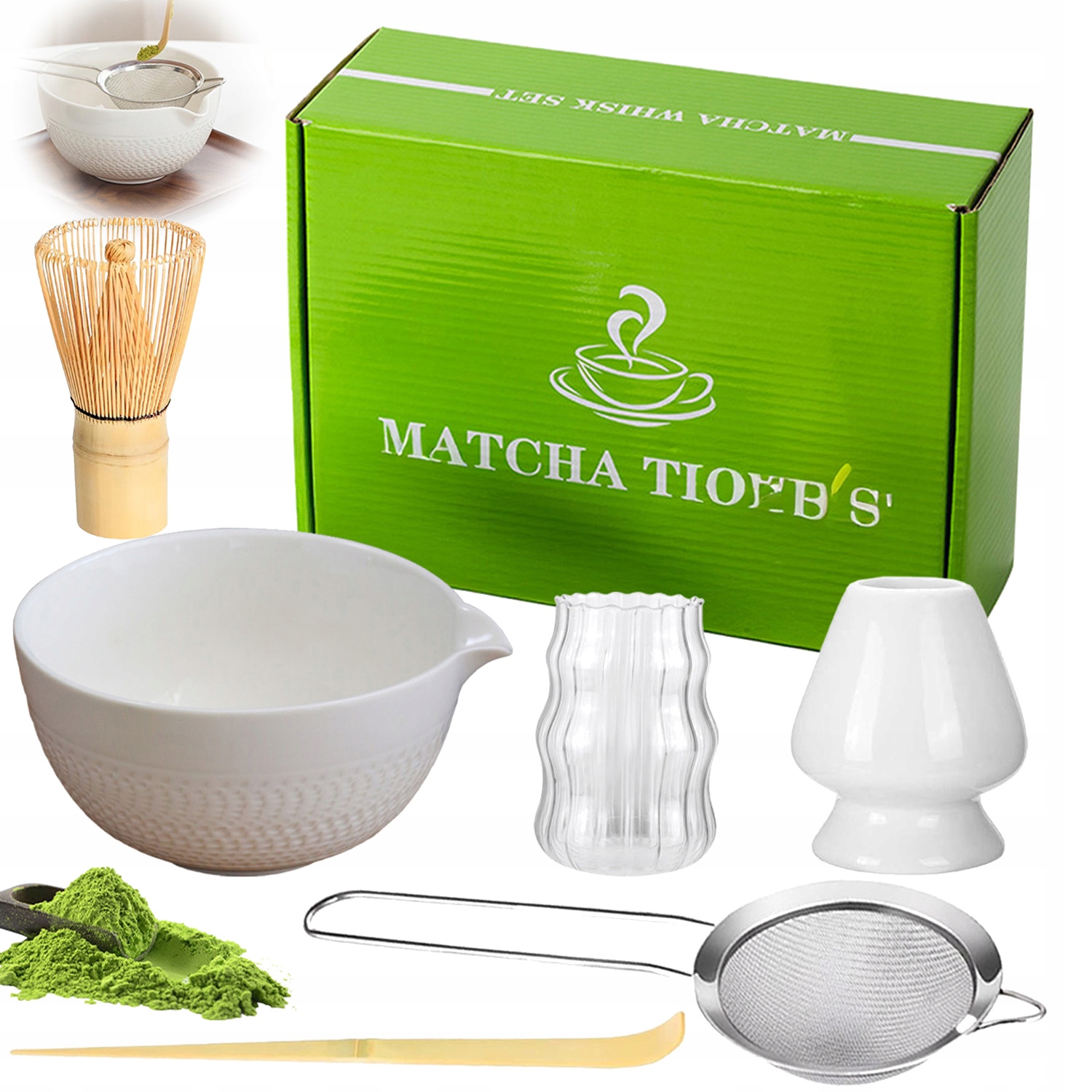 Levně Sada Nástrojů Pro Matchu Šlehací Metla Lžíce Chasen, Vysoká Metla 7V1