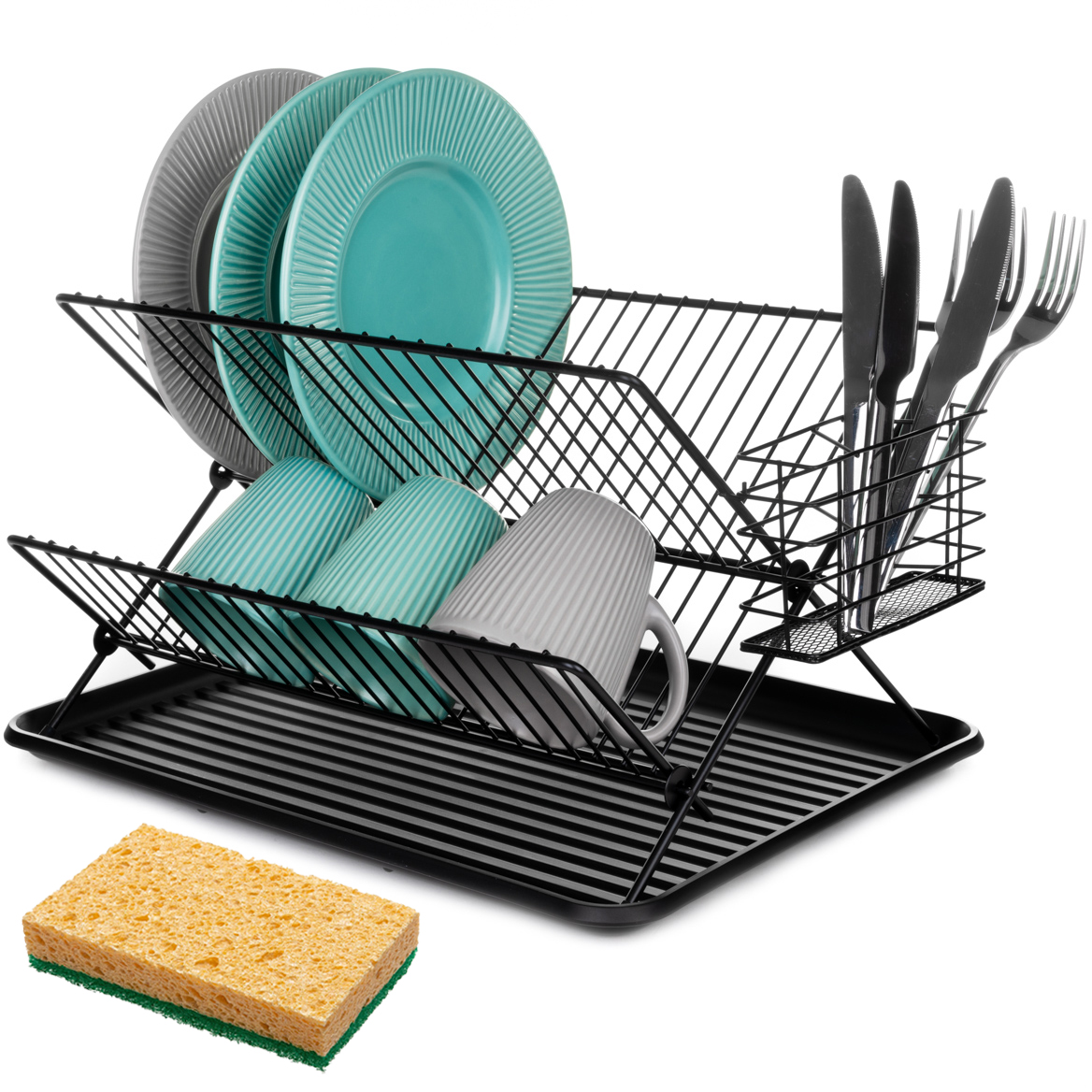 DWUPOZIOMOWA SUSZARKA DO NACZYŃ OCIEKACZ CZARNA METALOWA STYLOWA LOFT