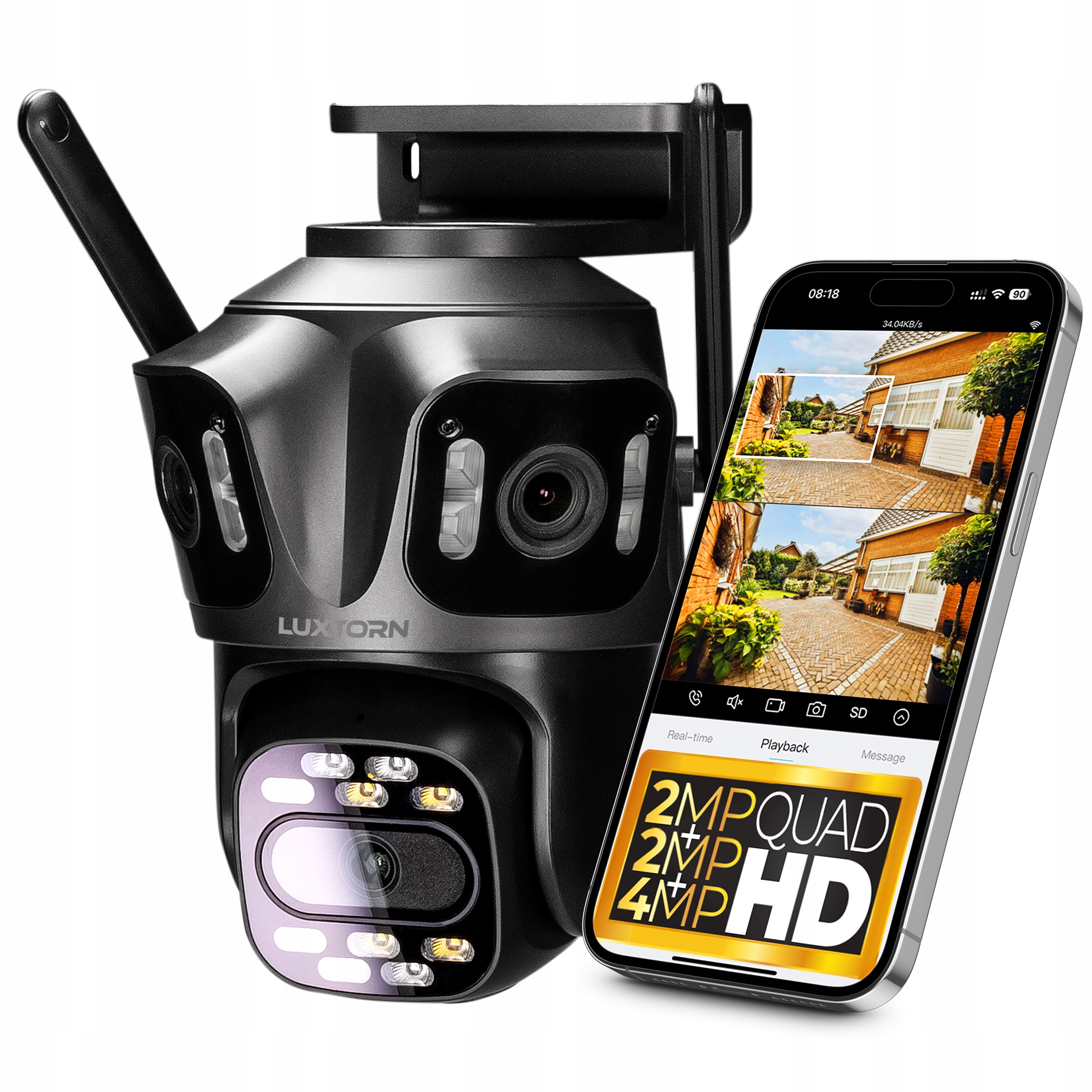 Kamera Zewnętrzna Obrotowa 3 Obiektywy Ip Wifi 2x2MPx +4MPx Luxtorn