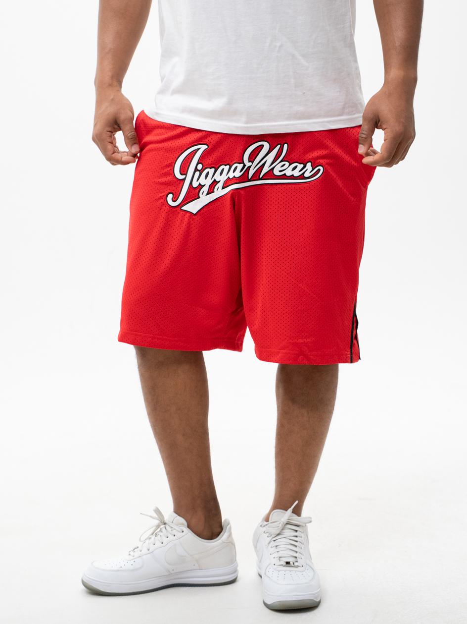 Krátké Kraťasy Sportovní Šortky Červené Volné Mesh Jigga Basketball M