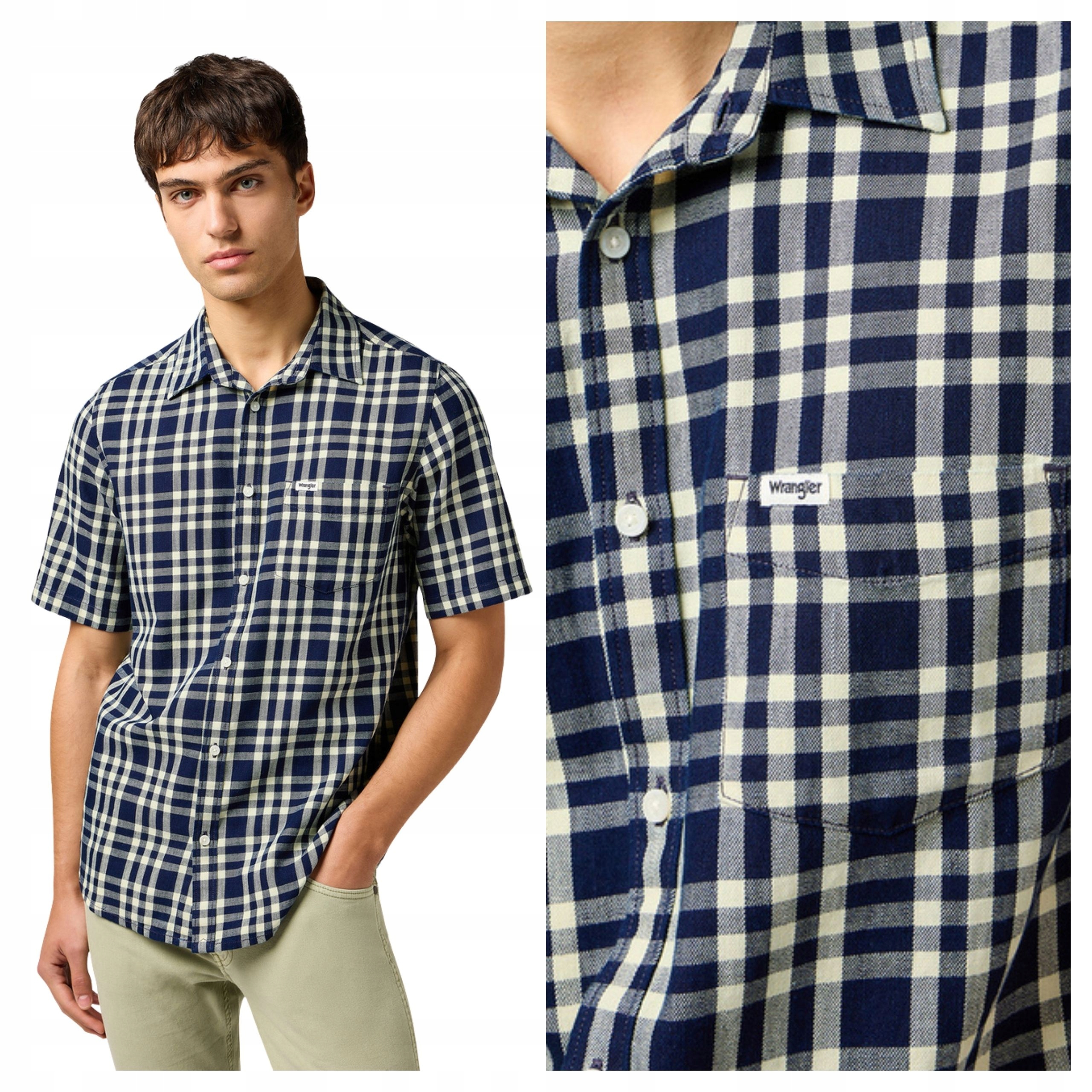 Pánská košile Wrangler Ss 1 Pkt Shirt Modrá Indigo Bavlněná M