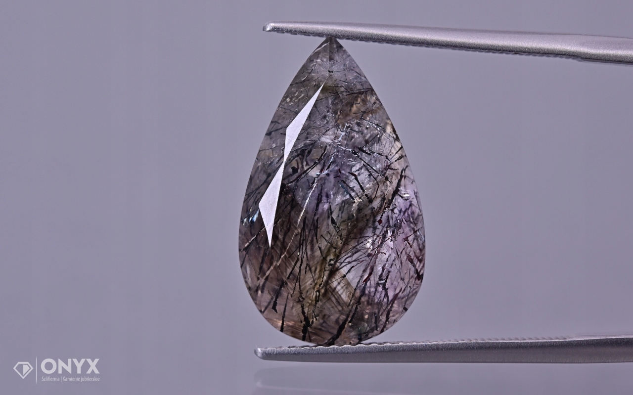 Křemen s getitem fazetovaná slza 20x12 mm