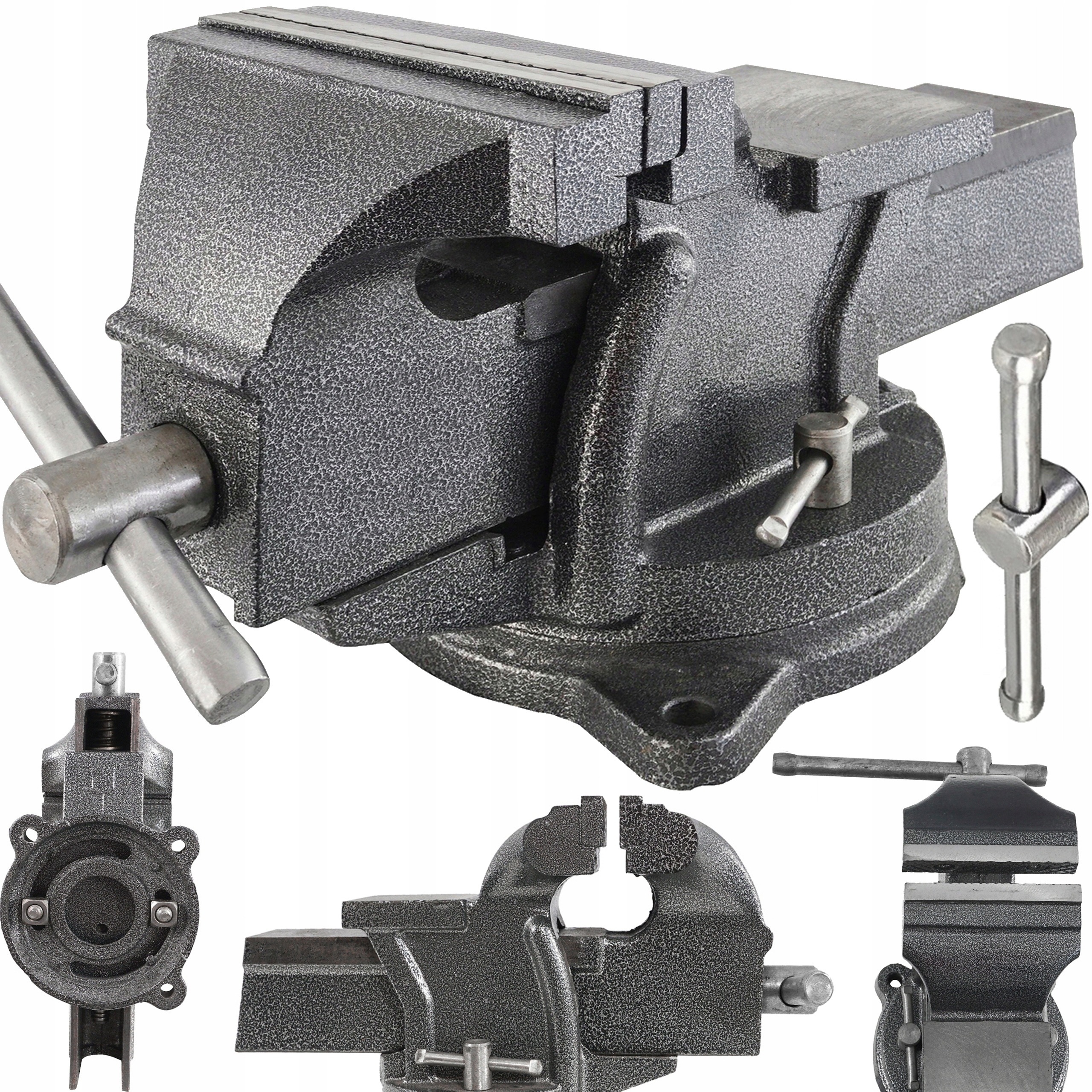 Mocne Imadło Ślusarskie Obrotowe Z Kowadłem Żeliwne 150mm Hartowana Stal