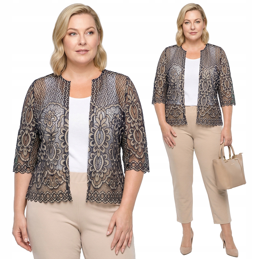 Krátký modro-béžový kardigan s plus size vzorem velikost 58