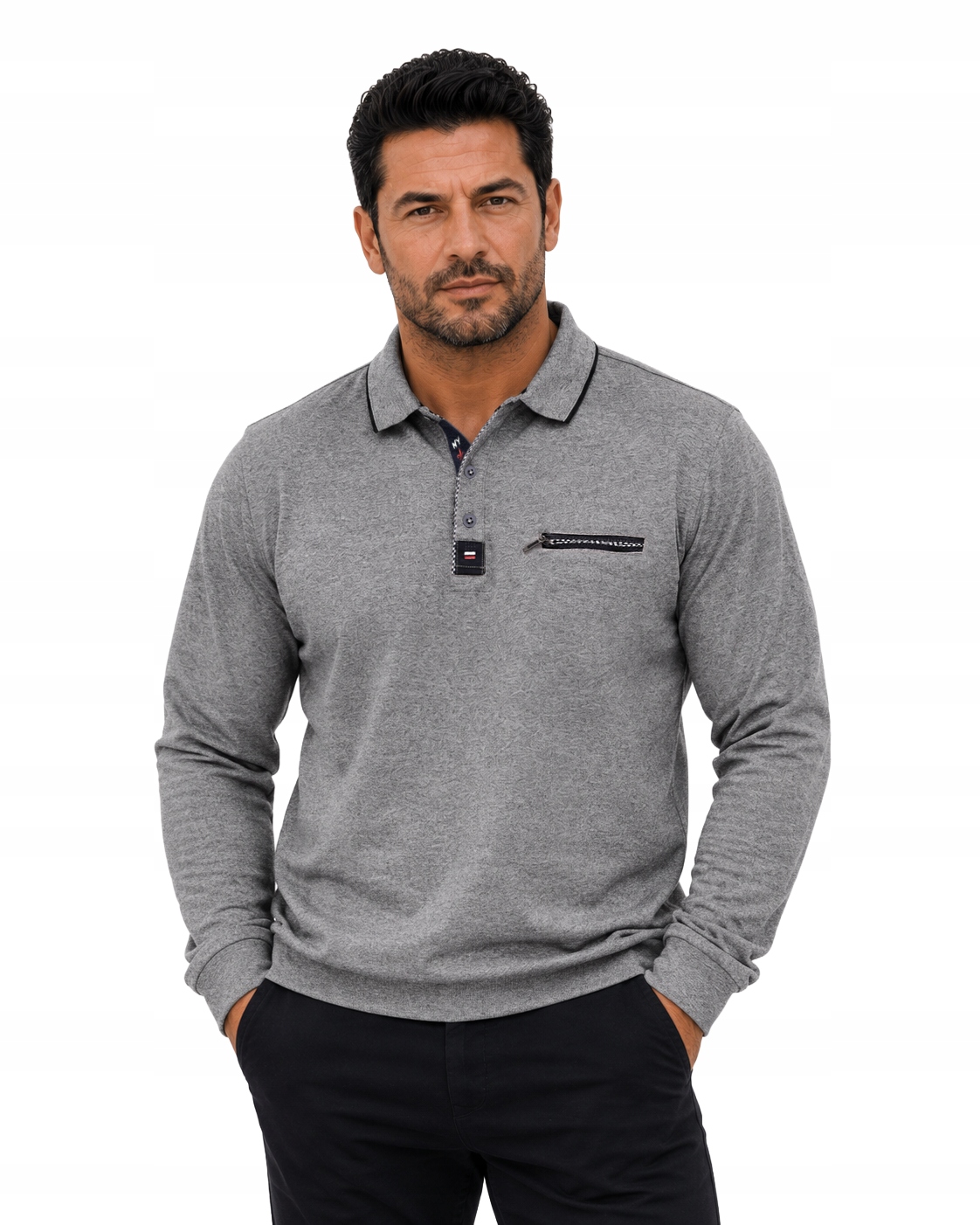 Duża Bluza Koszulka Polo Męska Bawełniana Długi Rękaw NY86-1 6XL