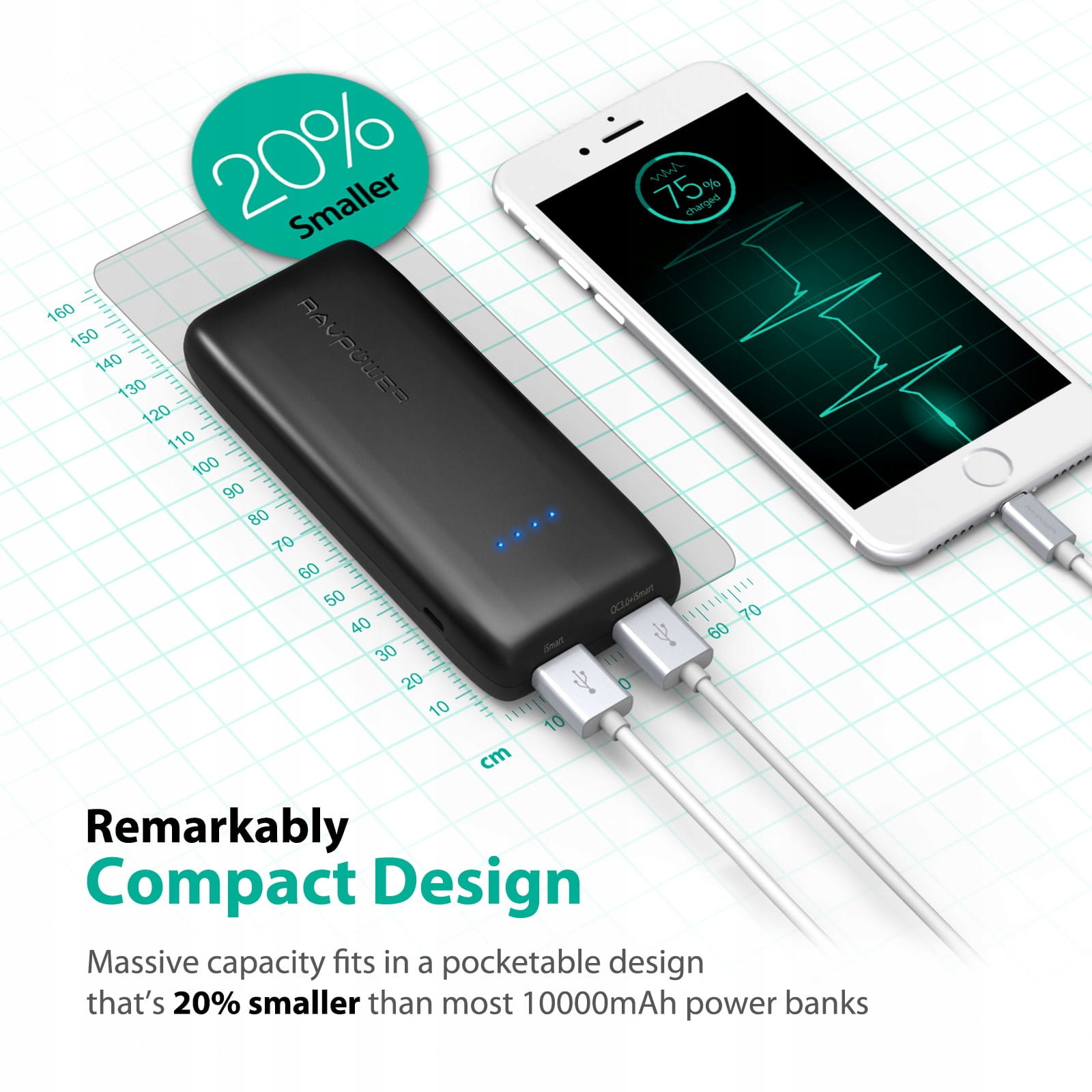 Powerbank RAVPower 12000mAh Quick Charge 3.0 Kolor czarny