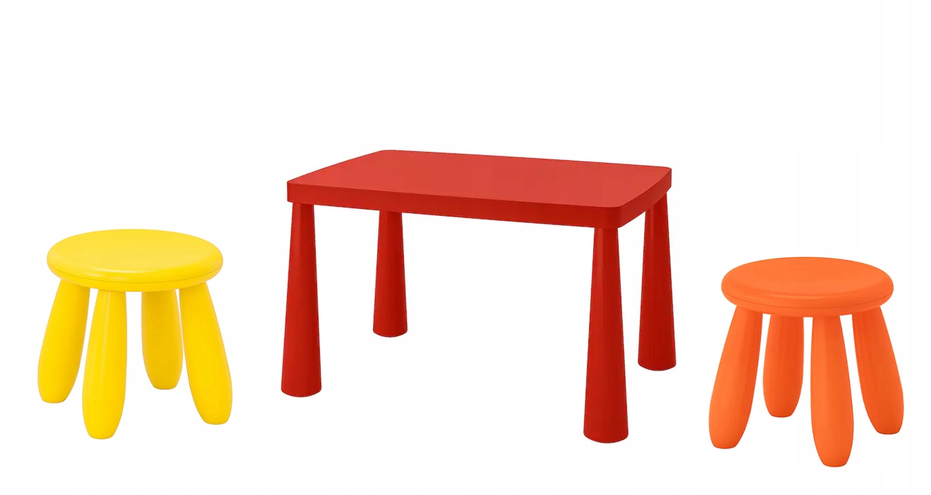 IKEA MAMMUT Stolik czerwony + 3 stołki dla dzieci